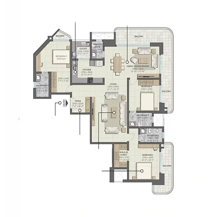 Sobha Crescent Floor Plan 3bhk
